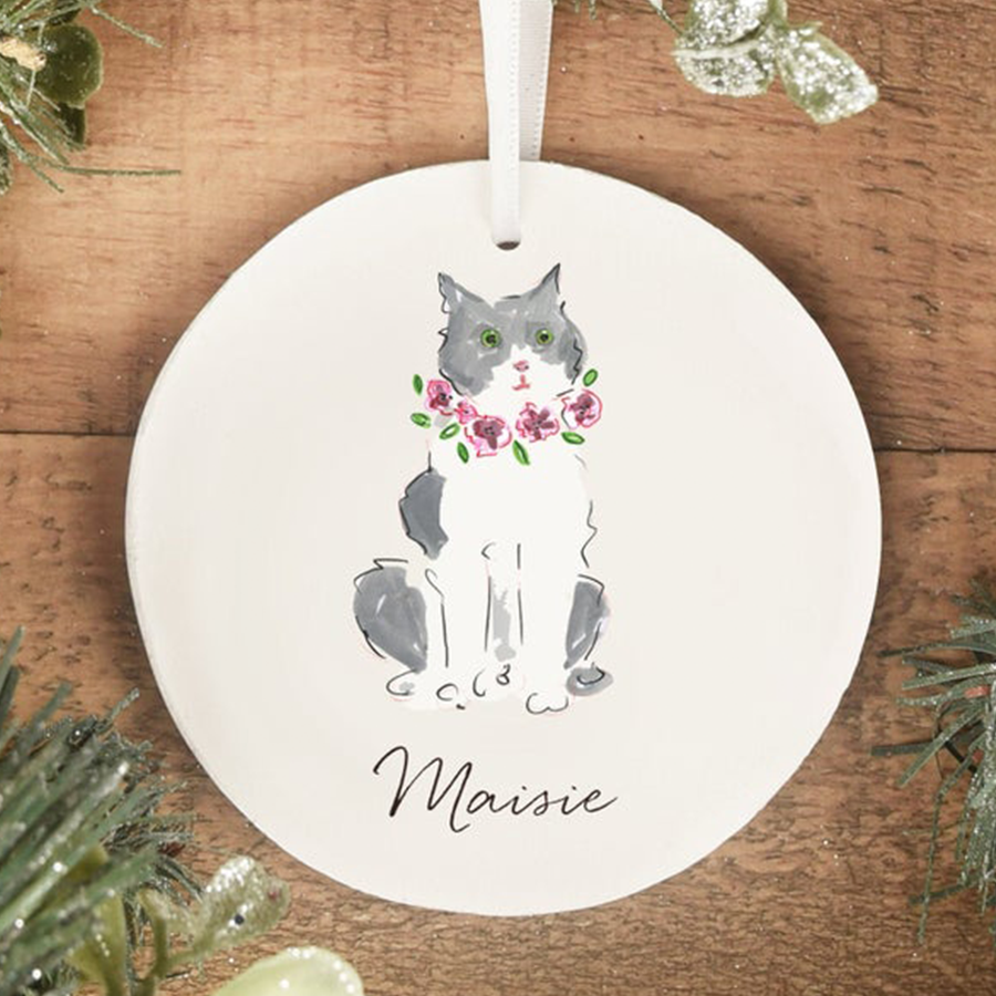 Grey Calico Cat Ornament, Christmas Gift