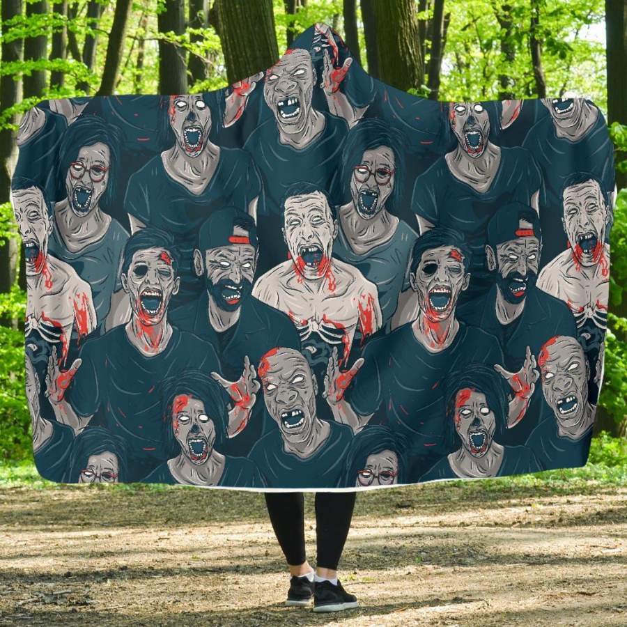 Zombie Halloween Pattern Print Hooded Blanket