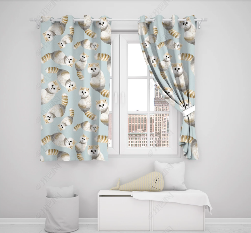 3D Hand Drawn Animal Cat Curtains And Drapes Lqh 163