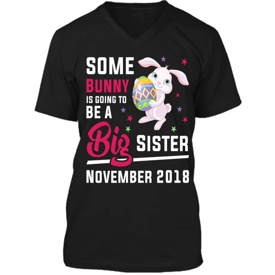 Easter Bunny Big Sister In November 2018 Cute T-Shirt Mens Printed V-Neck T