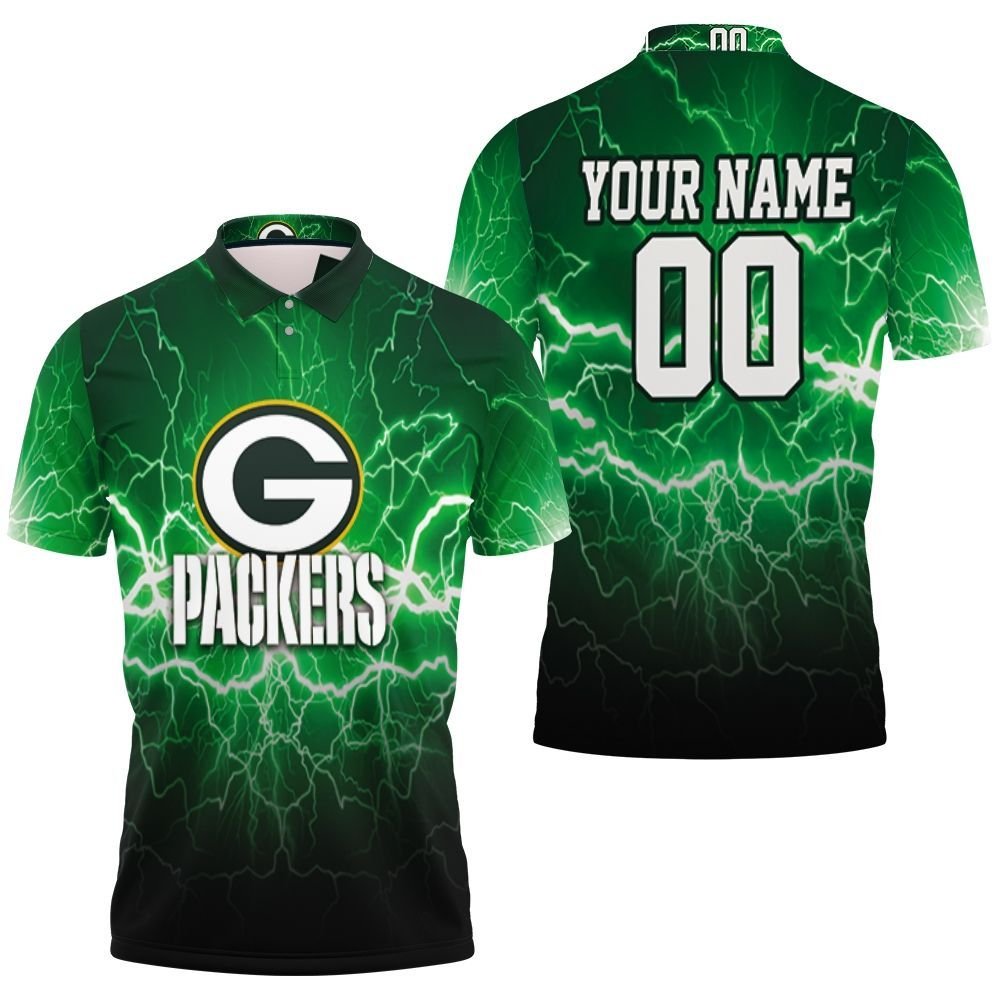 Green Bay Packers Lightning Green 3D Personalized Polo Shirt