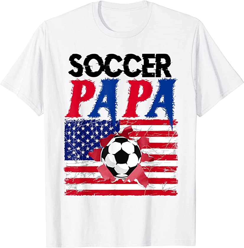 Vintage Usa American Flag Soccer Papa Father’s Day T-Shirt