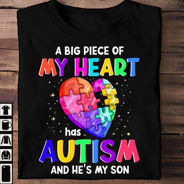 My Heart Has Autism Love My Son T-Shirt Autism Awareness Shirts Gifts For Mom Dad Ht