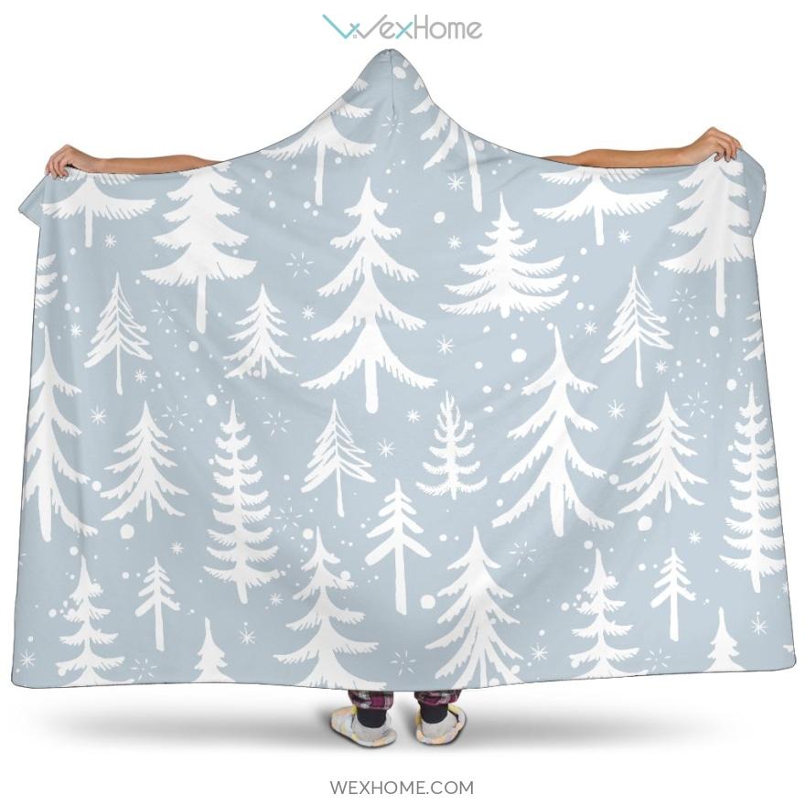 Christmas Tree Winter Forest Pattern Hooded Blanket