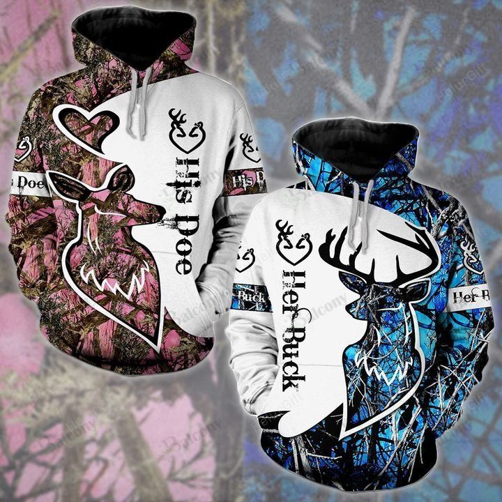 Buck N Doe Deer Hunting I Choose You Hoodie Combo Blue Pink 194