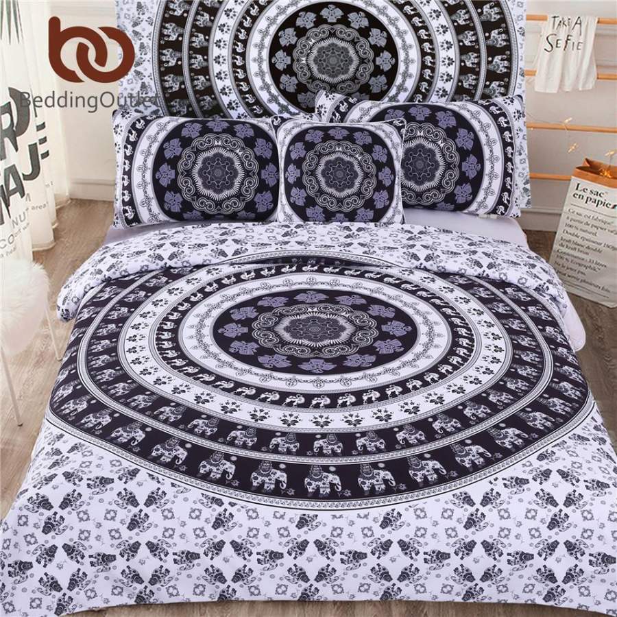 Black And White Indian Elephants 3D Customize Bedding Set Duvet Cover SetBedroom Set Bedlinen