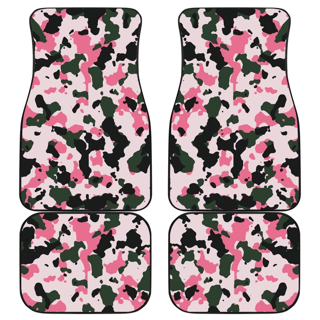 Pink Green And Black Camouflage Print Front And Back Car Floor Mats, Front Car Mat