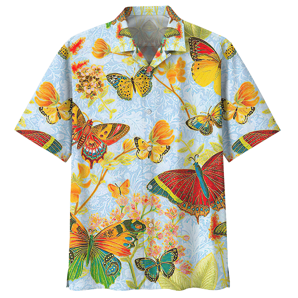 Butterfly Blue Amazing Design Unisex Hawaii Print Aloha Short Sleeve Casual Shirt Ha53752