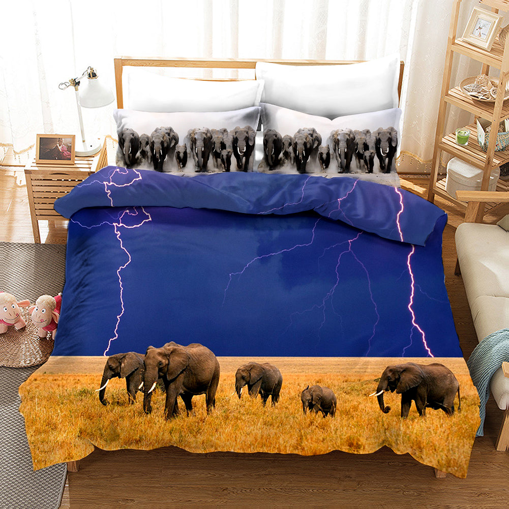 3D Elephant Blue Quilt Cover Set Bedding Set Pillowcases 70