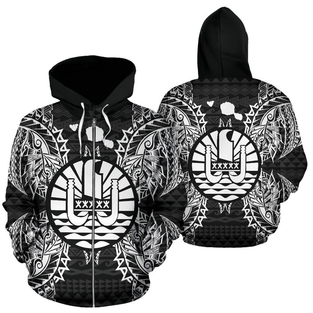 French Polynesia Polynesian All Over Zip Up Hoodie Map Black – Pacific Print Hoodie