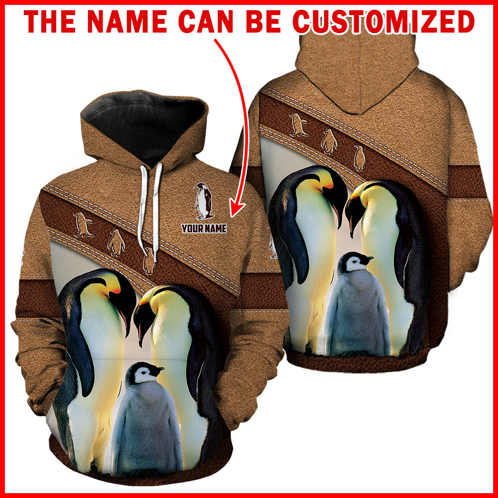 Penguin Leather Pattern Full Hoodie All Personalized Custom Name Full Hoodie All Over Print Thicken Pullover Fleece Hoodie