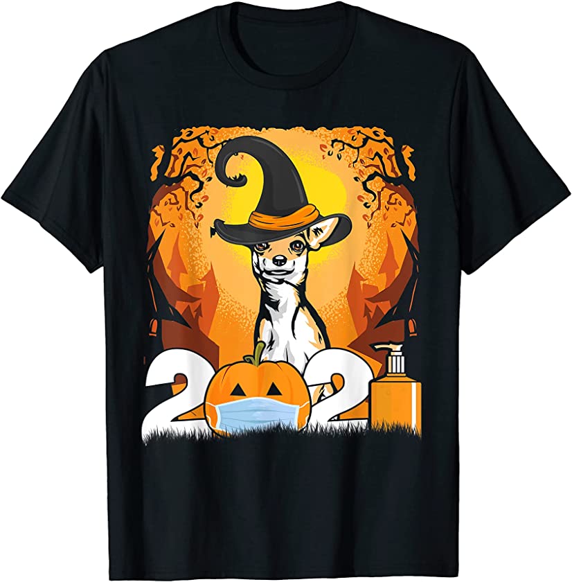 Dog Chihuahua Witch Hat Funny Halloween 2021 Puppy Lover T-Shirt