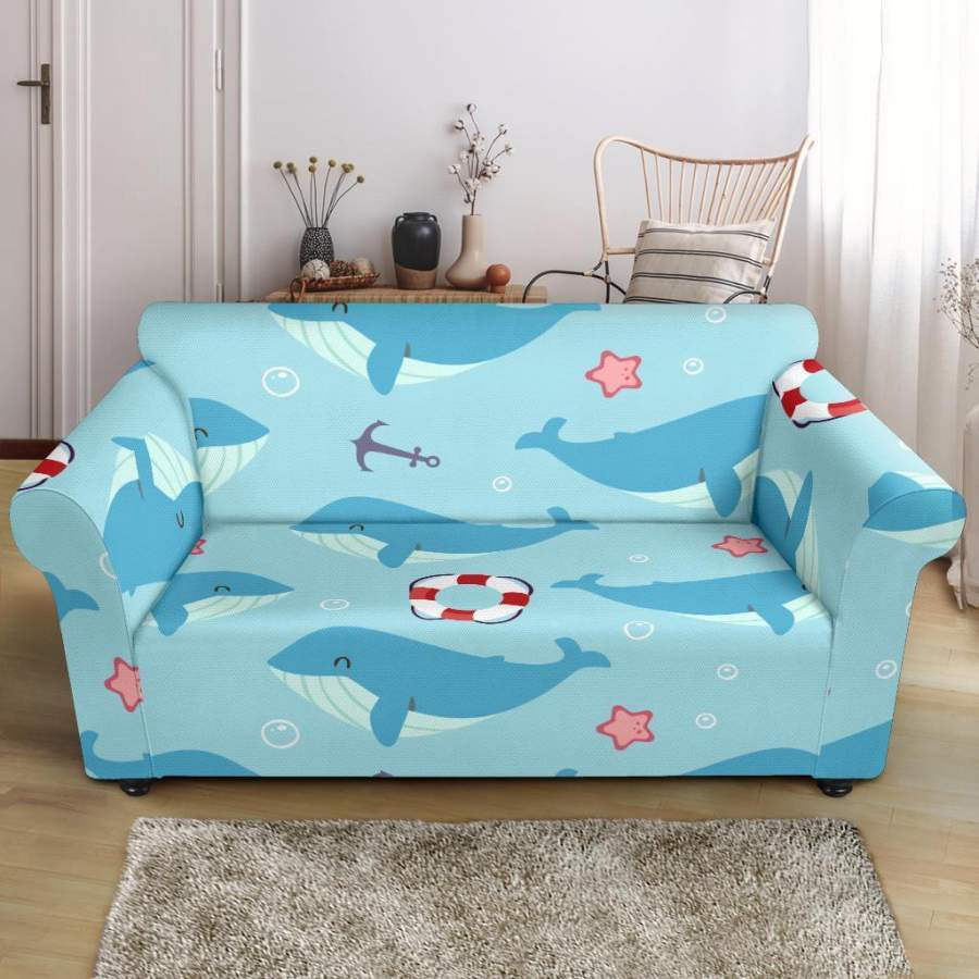 Whale Humpback Pattern Print Loveseat Cover