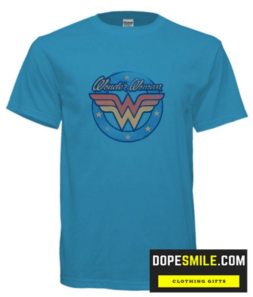 Juniors Blue Junk Food DC Comics Superhero Wonder Woman Faded Logo cool T Shirt