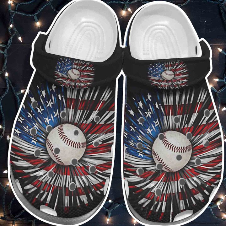 Baseball Ball Daisy Usa Flag Crocs Shoes Clogs For Batter Girl – 4Th Of ...