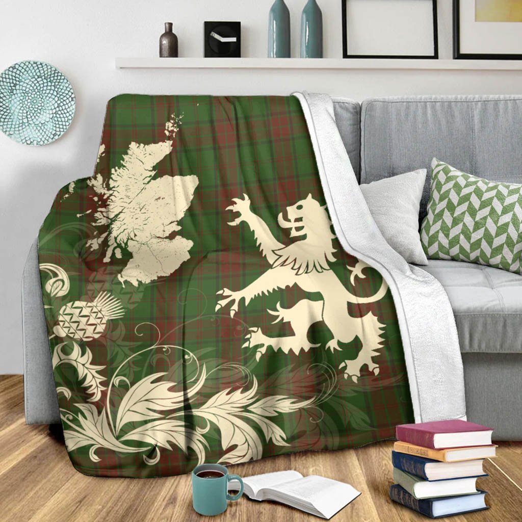 Tartan Blanket Maxwell Hunting Tartan Scotland Lion Thistle Map Plaid Blanket