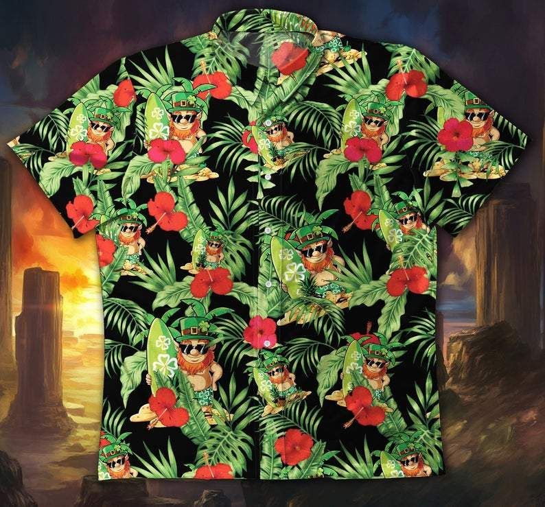 Irish Leprechaun With Flower Happy Day Hawaii Aloha Shirts V Ha101824