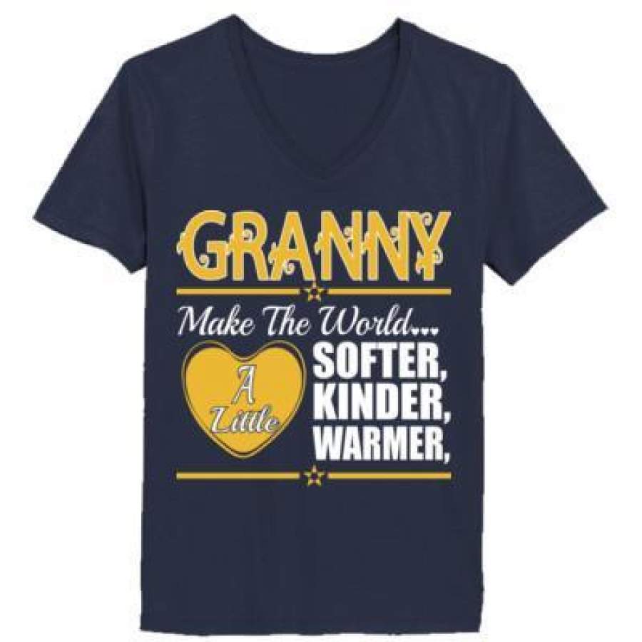 AGR Granny Make The World A Little Softer Kinder Warmer – Ladies’ V-Neck T-Shirt