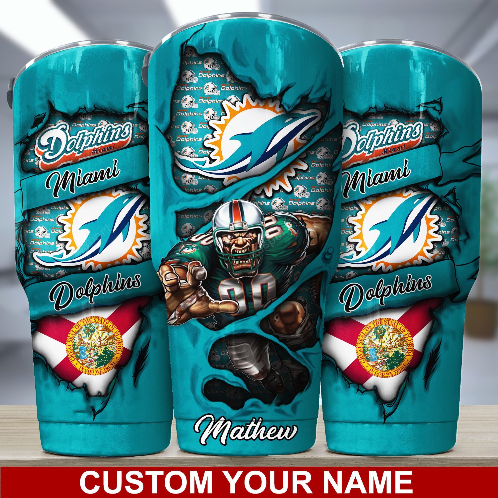 Miami Dolphins Custom Name Tumbler Bg240