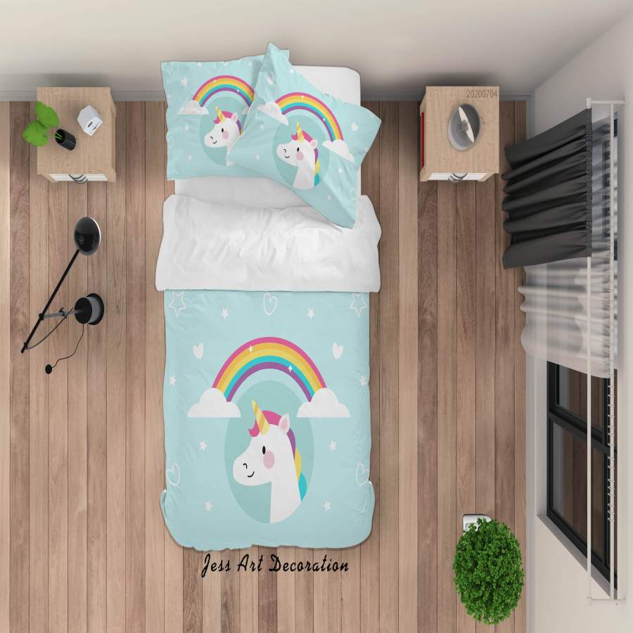 3D Blue Unicorn Rainbow Quilt Cover Set Bedding Set Duvet Cover Pillowcases SF121