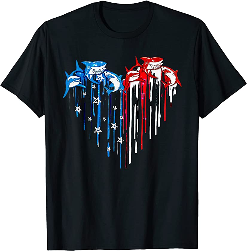 Shark Heart American Flag Independence Day T-Shirt