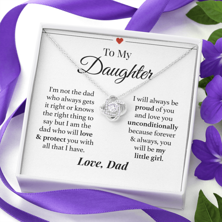 To My Daughter Necklace Gift I Am The Dad Who Will Love & Protect You With All That I Have Love Knot Necklace Lx344A