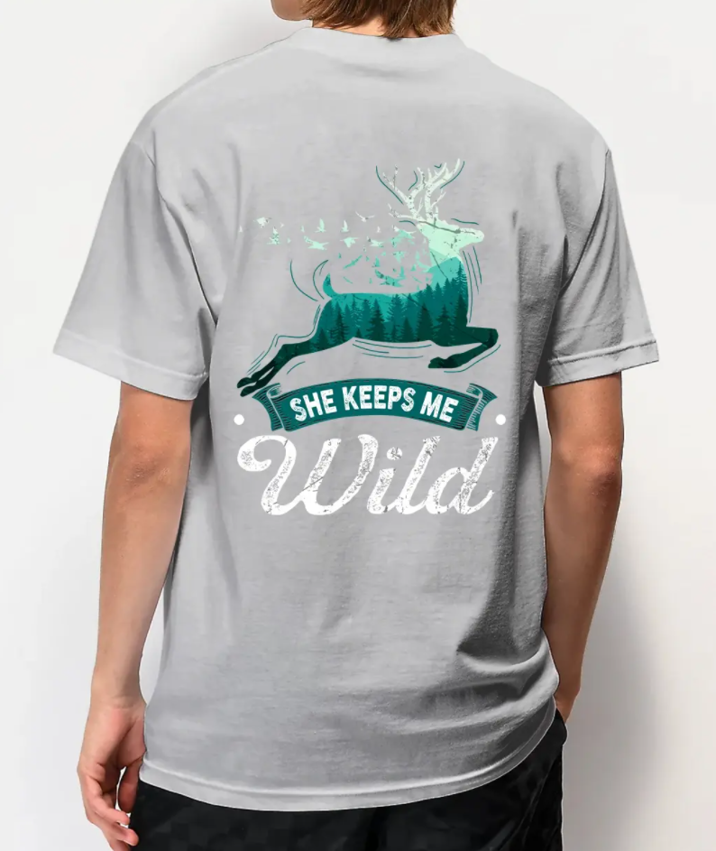 She Keeps Me Wild Elk Couples T-Shirts For Lovers