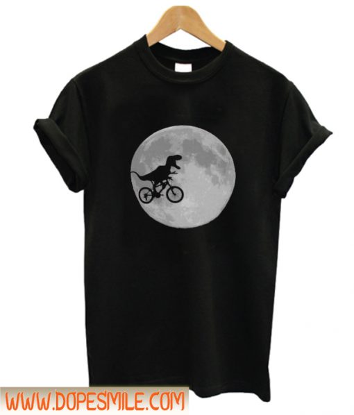 Dinosaur on a Bike In Sky With Moon T-Shirt