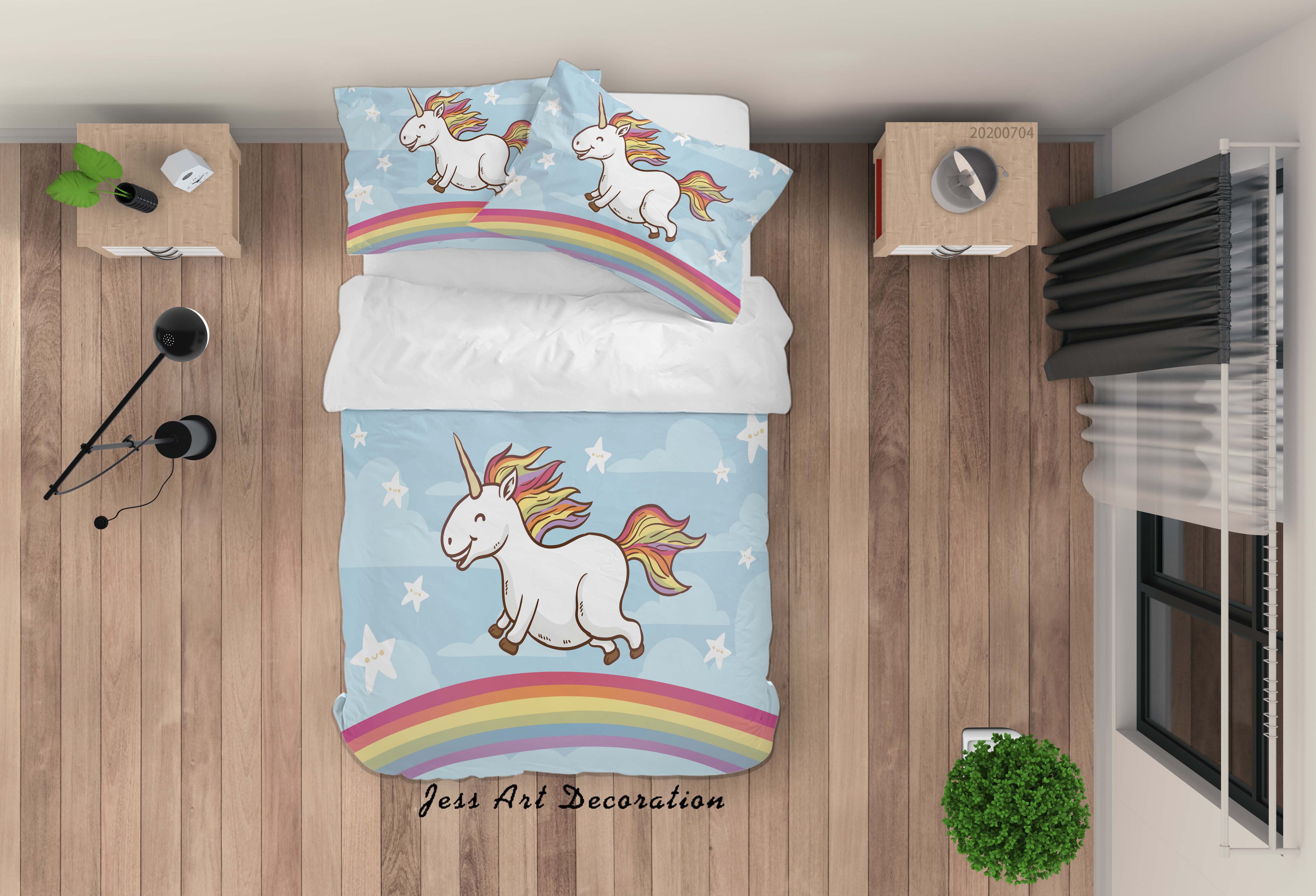 3D Blue Stars Unicorn Rainbow Quilt Cover Set Bedding Set Duvet Cover Pillowcases Sf35