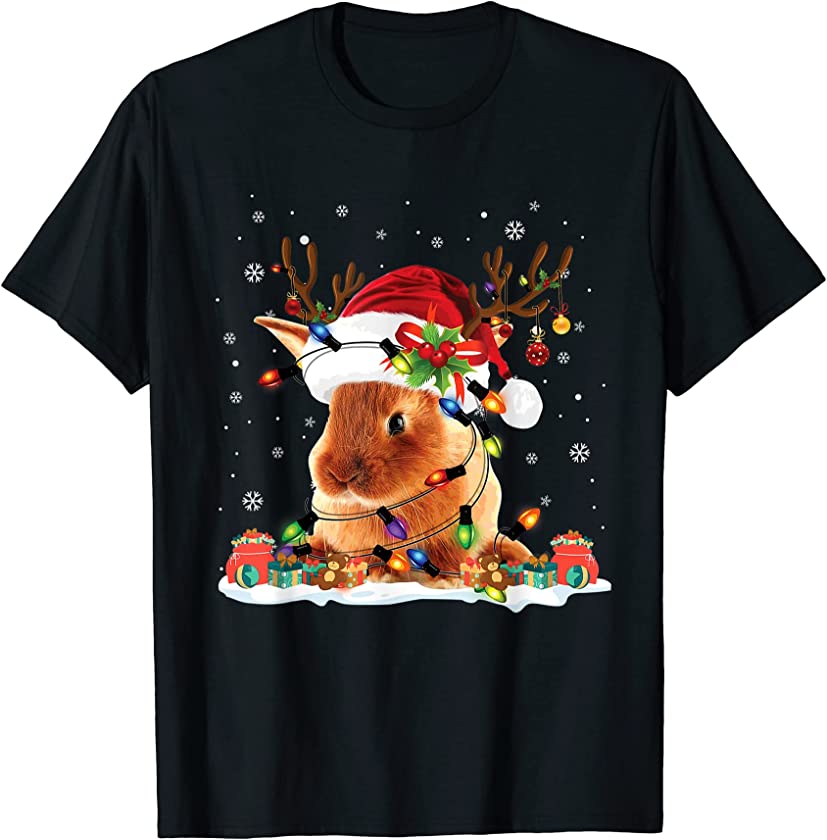 Rabbit Christmas Reindeer Santa Hat Pajama Lover T-Shirt