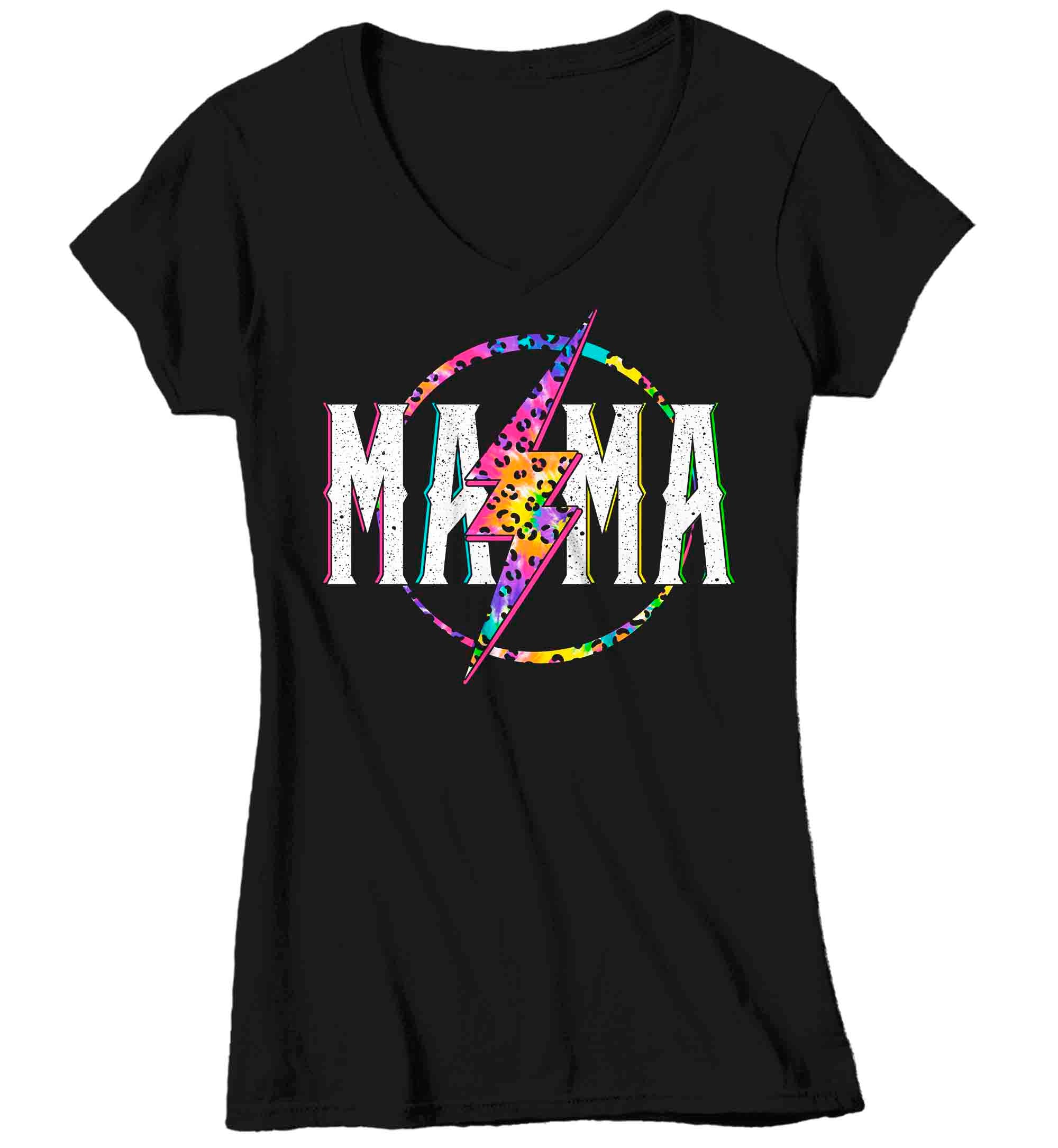 Women’S V-Neck Mama Shirt Retro Mom T Shirt Leopard Mama Tshirt Mother’S Day Lightning Rocker Rock Star Tee Ladies Vneck Soft Cotton Gift Idea