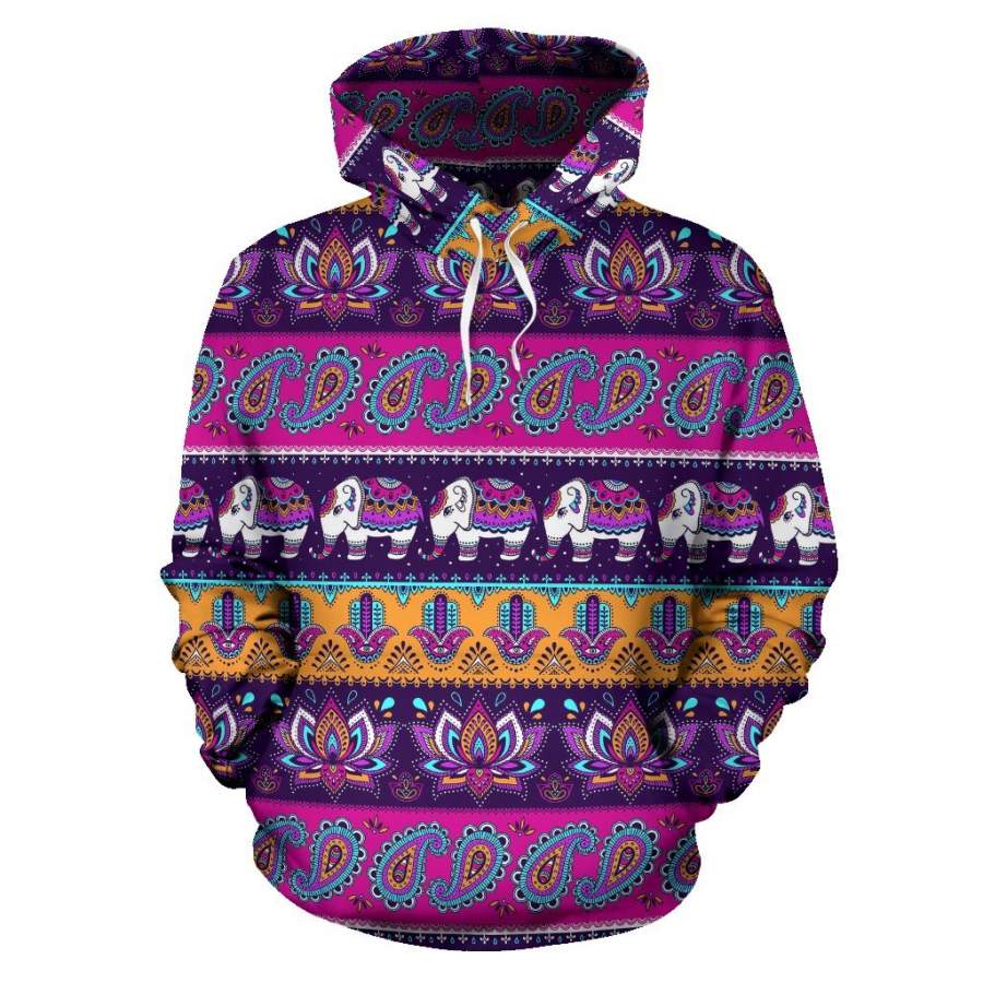 Paisleys Elephant Pattern Print Women Men All Over Graphic Hoodie