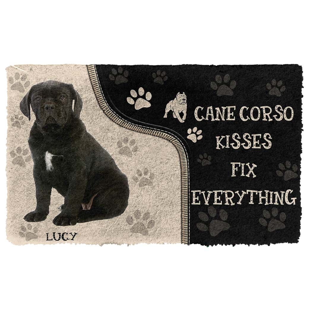 Gearhumans 3D Cane Corso Kisses Fix Anything Custom Name Doormat