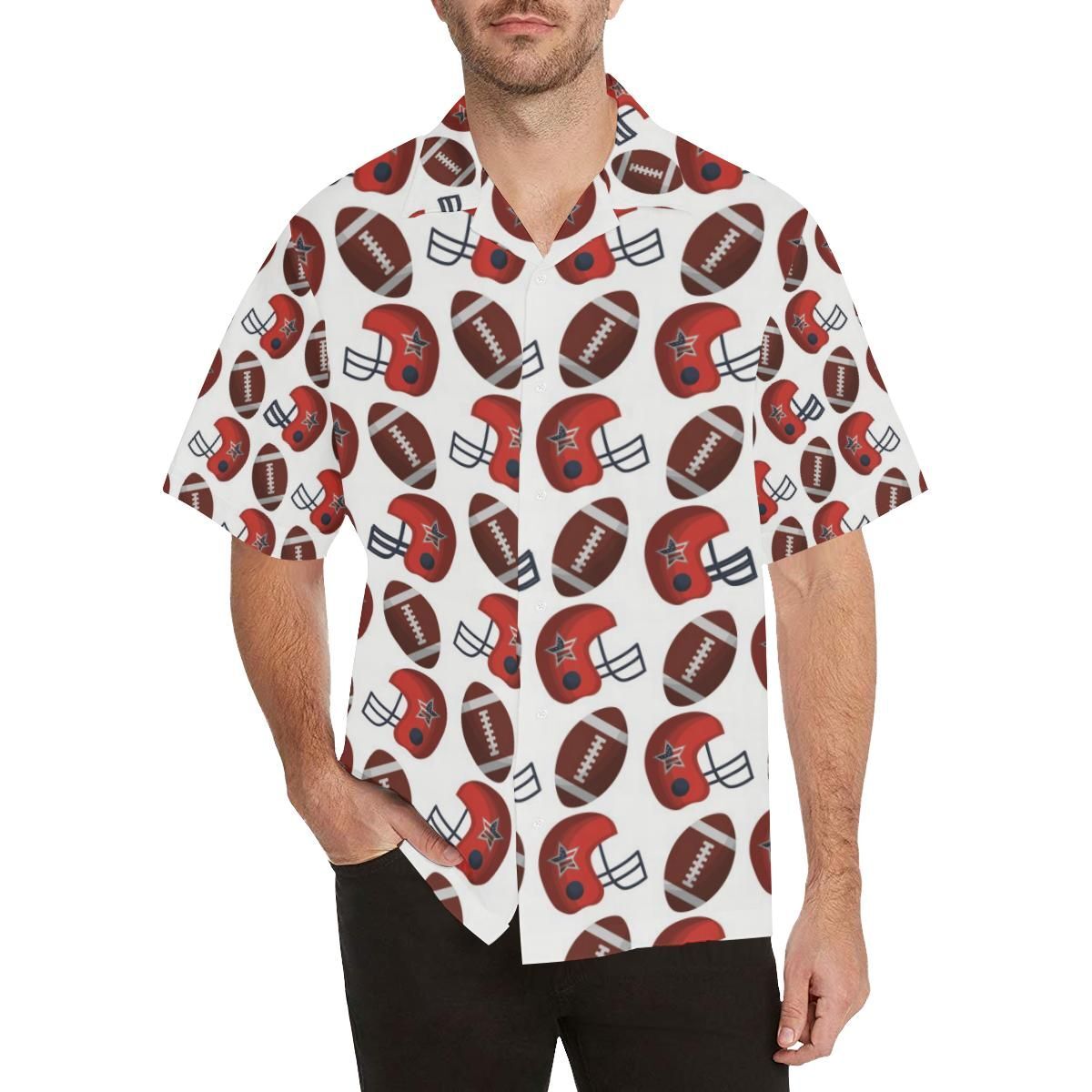 American Football Ball Red Helmet Pattern Men’S All Over Print Hawaiian Shirt