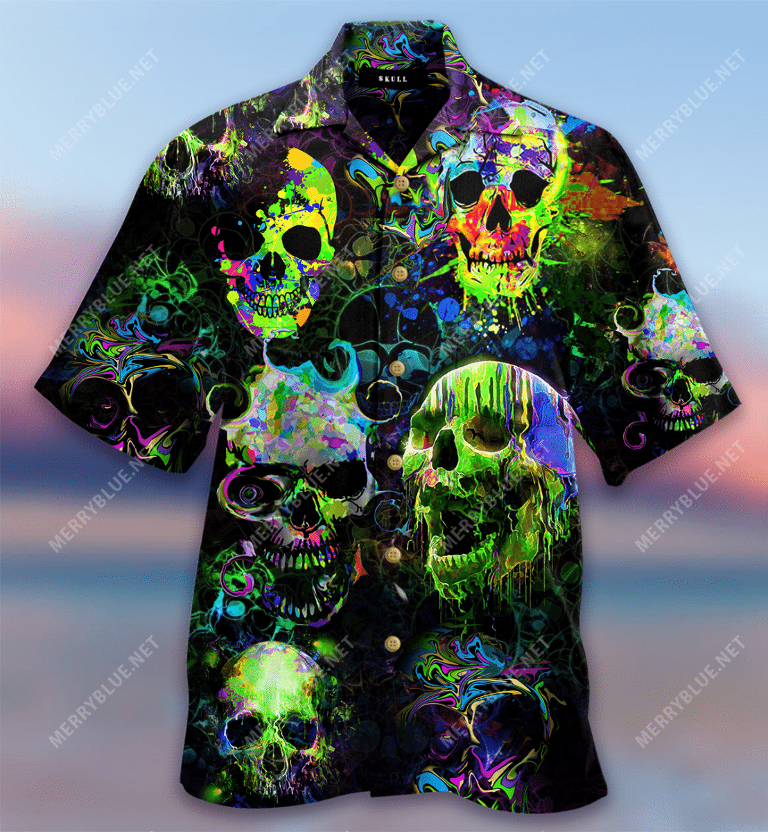 Order Green Color Splash Skulls Hawaii Shirt Ha48876