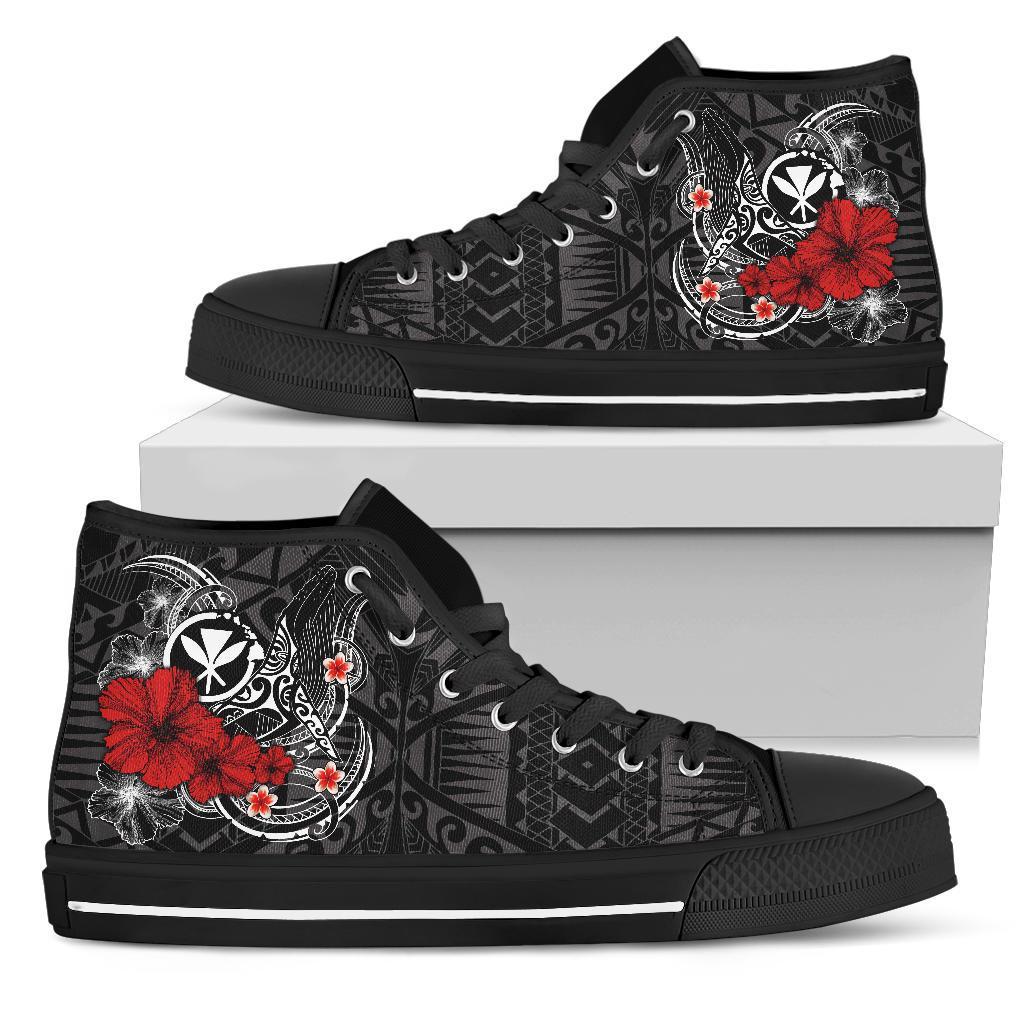 Polynesian Hawaii  Kanaka Maoli High Top Shoe – Humpback Whale with Hibiscus (White) – BN15