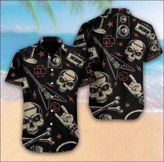 Order Hawaii Aloha Shirts Rammstein Black Skull Guitar Ha9560