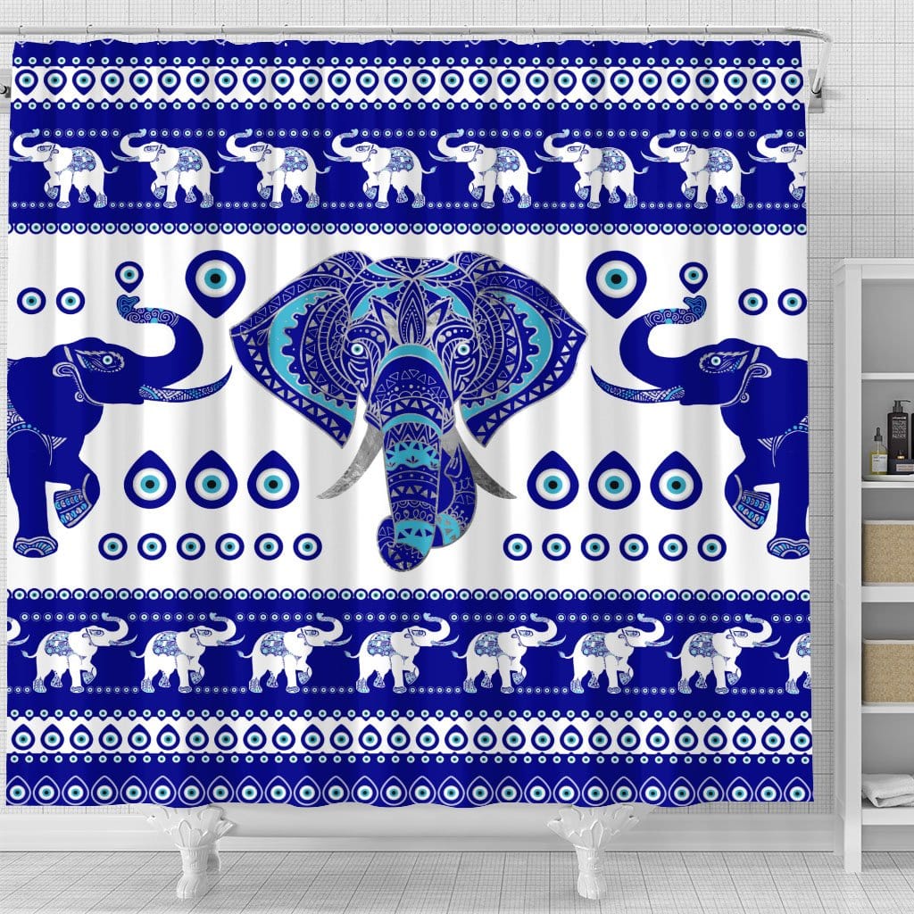 Shower Curtains Elephant Evil Eye Elephant Ornament Bathroom Accessories Set