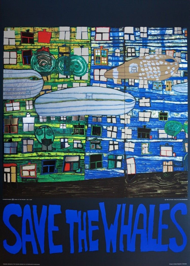 Hundertwasser Exhibition Save Whales Museum Print Black poster canvas