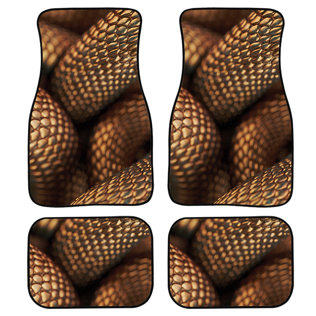 Bronze Snake Print Front And Back Car Floor Mats, Front Car Mat