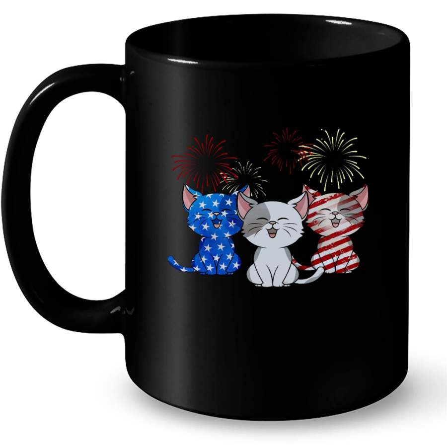 American Flag Kittens Cats, 4th July – Full-Wrap Coffee Black Mug