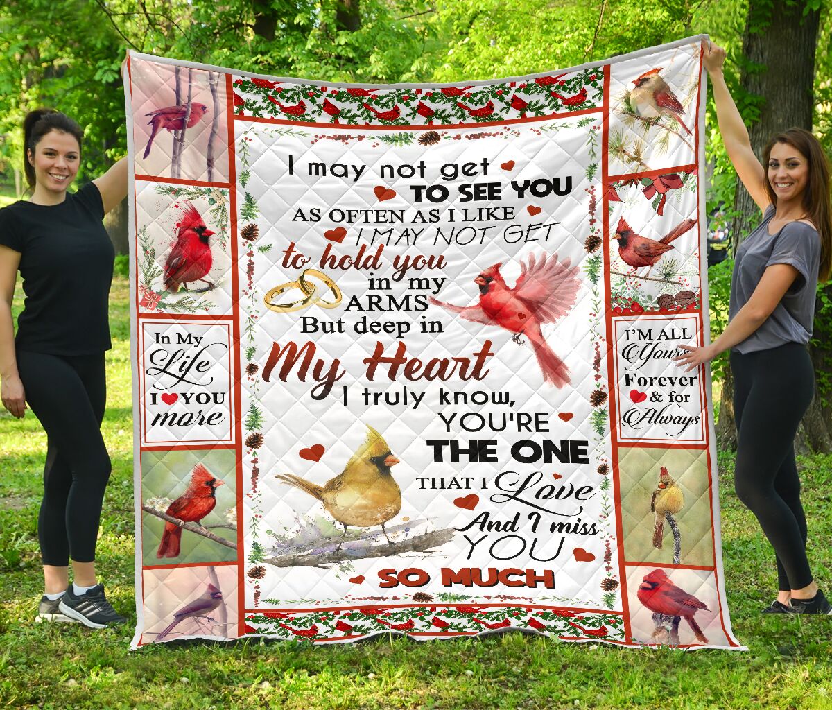 ViticStore™ Birds with my heart – white&red cotton kingsize quilt for lovers