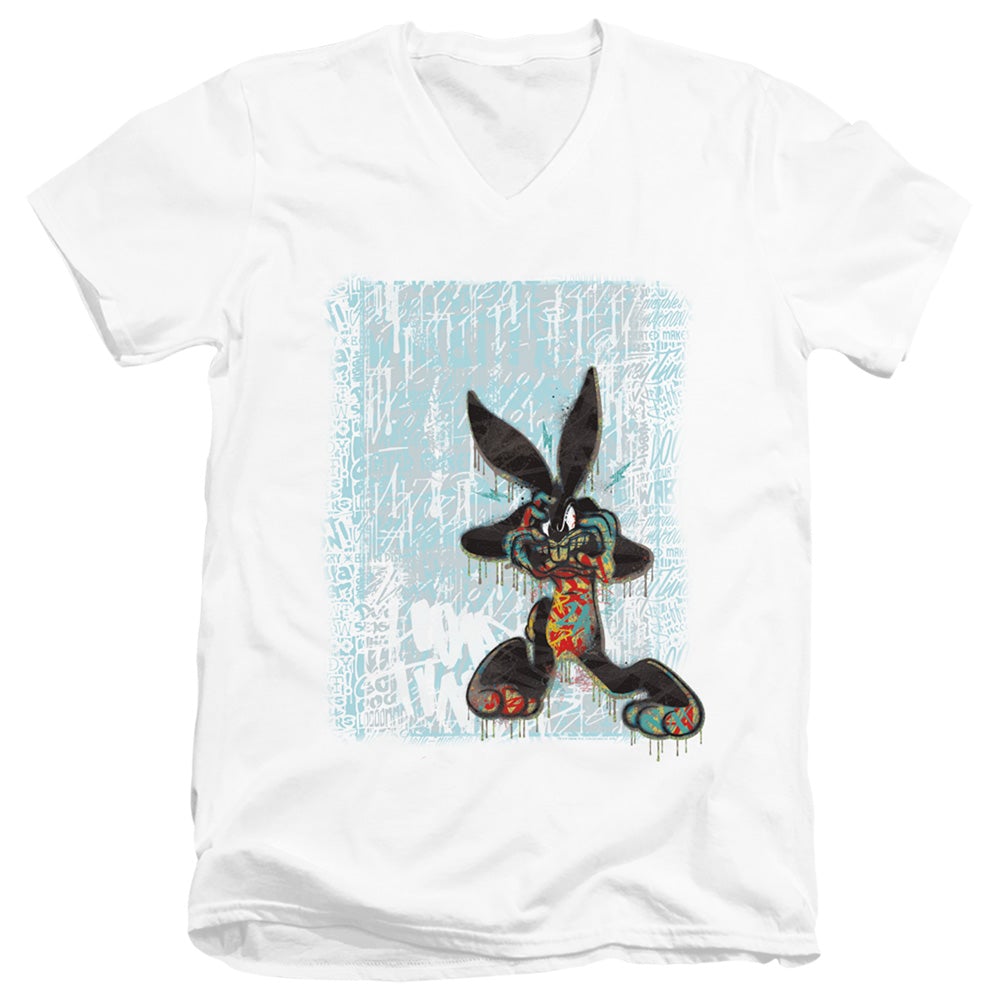 Looney Tunes Graffiti Rabbit Mens Slim Fit V-Neck T Shirt White