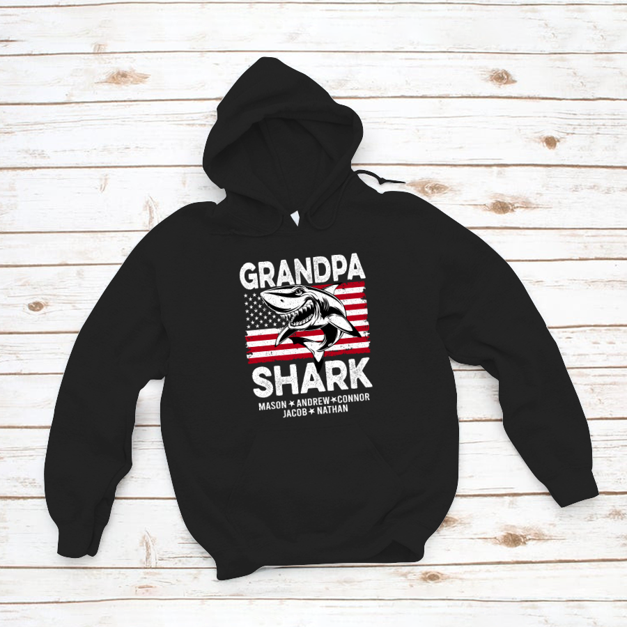 Vintage Flag Grandma Shark Personalized Shirt Custom Kids Name Shirt Father’S Day Shirt