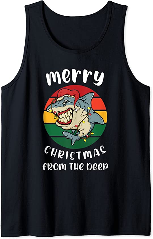 Ugly Christmas Sweater Graphic Design For Shark Orcas Lovers Tank Top