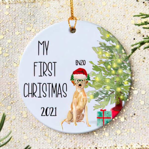 Personalized Yellow Lab Puppy’S First Christmas Ornament, Yellow Lab Ornament