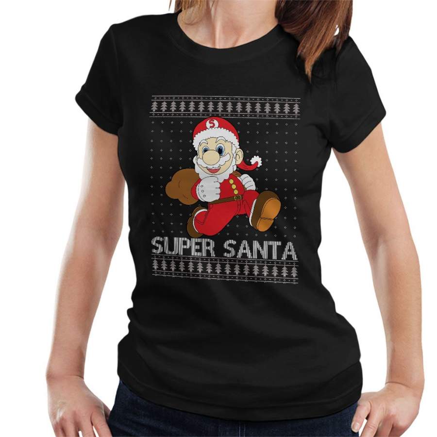 Super Mario Santa Christmas Knit Pattern Women’s T-Shirt