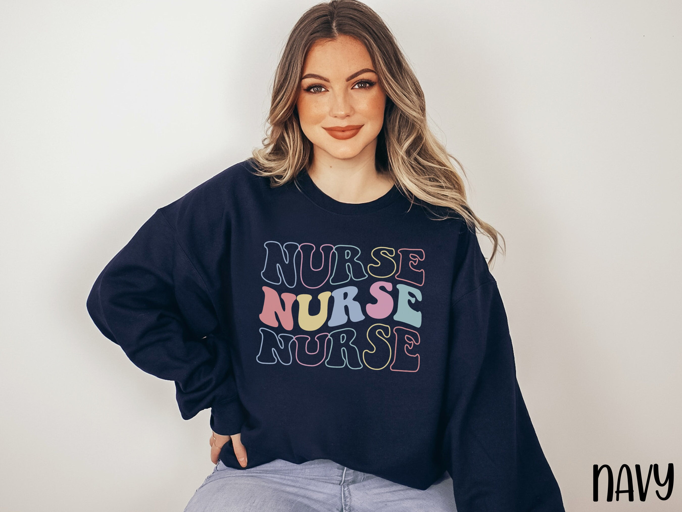 Retro Nurse Sweatshirt, RN LPN, Bright Nurse Shirt, Registered Nurse, Gift For Nurse, Nursing School Grad, Nurse Life, Crewneck Sweatshirt