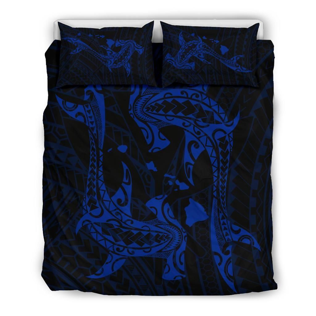 Alohawaii Bedding Set – Cover And Pillow Cases Hawaiian Map Hamerhead Shark Yin Yang Polynesian – Blue – Ah J9