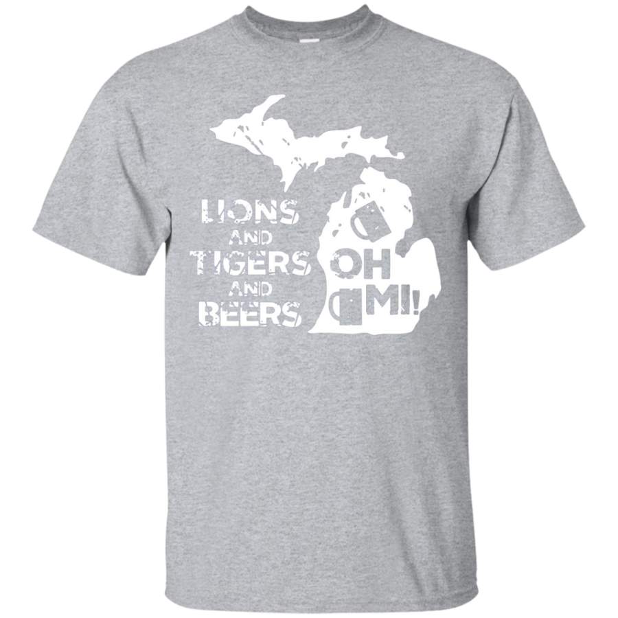 AGR LIONS and TIGERS and BEERS OH MI active T-shirt 1